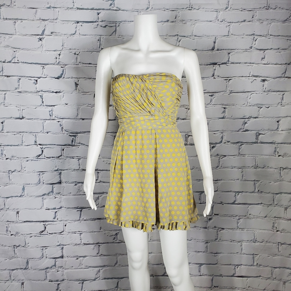 Alice and Olivia Grey and Yellow Polka Dot Silk Mini Dress